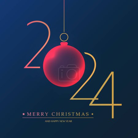 Téléchargez les illustrations : Meilleurs vœux - Joyeux Noël doré et rouge foncé et bonne année carte de vœux ou arrière-plan, Creative Line-art, Modèle de conception vectorielle - 2024 - en licence libre de droit