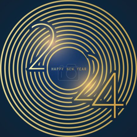 Ilustración de Mejores deseos - Retro abstracto, Estilo Art Deco Tarjeta de felicitación de Año Nuevo feliz o fondo, plantilla de diseño creativo - 2024 - Imagen libre de derechos