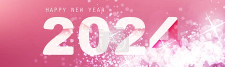 Ilustración de Navidad horizontal brillante rosa y blanca abstracta, encabezado de año nuevo o bandera, diseño vectorial borroso con efecto Bokeh para el año 2024 - Imagen libre de derechos