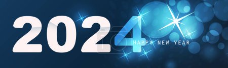Illustration for Abstract Blue and White Glossy Horizontal Christmas, New Year Header or Banner, Blurry Vector Design with Bokeh Effect for Year 2024 - Royalty Free Image