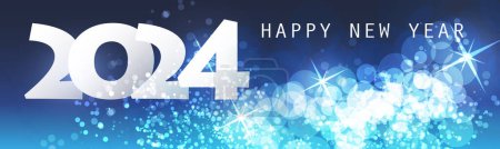 Illustration for Abstract Blue and White Glossy Horizontal Christmas, New Year Header or Banner, Blurry Vector Design with Bokeh Effect for Year 2024 - Royalty Free Image