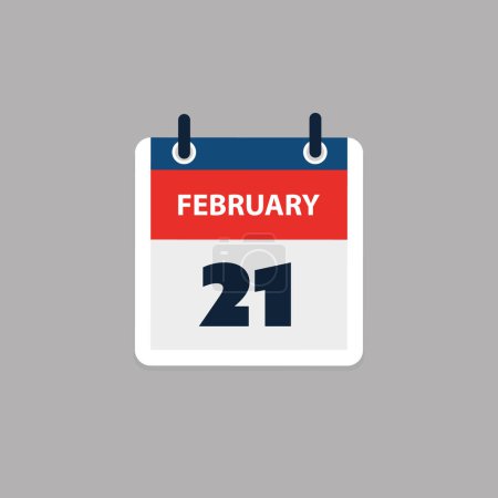 Ilustración de Diseño de página de calendario para el día 21 de febrero - Banner, Elemento de diseño para Web, Volantes, Carteles, Útil para diseños hechos para cualquier evento programado, Reuniones - Diseño de carpeta de anillo sobre fondo gris - Imagen libre de derechos