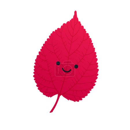 Ilustración de Diseño de iconos de estilo moderno con cara sonriente en una sola hoja de árbol de otoño caída roja - Plantilla de diseño, ilustración vectorial sobre fondo blanco - Imagen libre de derechos