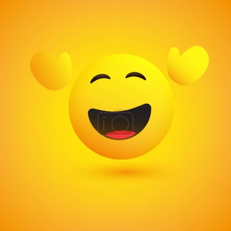 Illustration for Simple Shiny Happy Smiling Emoticon on Yellow Background - Vector Design - Royalty Free Image