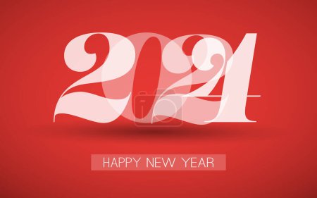 Téléchargez les illustrations : Meilleurs vœux - Style rétro blanc et rouge abstrait Bonne année Carte de souhaits ou arrière-plan, Modèle de conception créative - 2024 - en licence libre de droit