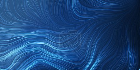 Illustration for White Moving, Flowing Stream of Particles in Curving, Wavy Lines - Digitally Generated Futuristic Abstract 3D Geometric Dark Blue Background Design, Landing Page Template in Editable Vector Format - Royalty Free Image