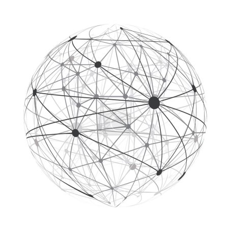 Téléchargez les illustrations : Noir et blanc Style moderne minimaliste Structure de réseaux polygonaux, Conception de concept de communications numériques, Connexions réseau, Wireframe géométrique transparent Illustration vectorielle isolée créative - en licence libre de droit