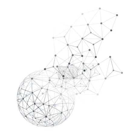 Illustration for Black and White Modern Minimal Style Polygonal Network Structure, Digital Telecommunications Concept Design, Network Connections, Transparent Geometric Wireframe, Creative Isolated Vector Illustration - Royalty Free Image