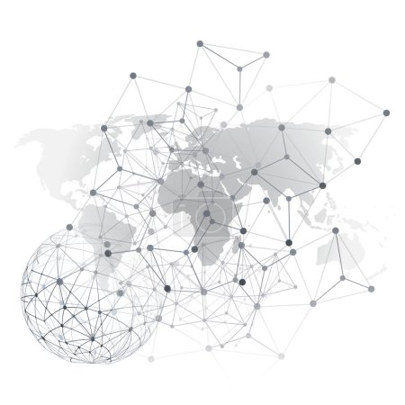 Illustration for Black and White Global Networks Concept with World Map and Wire Frame - Digital Polygonal Network Connections, Science and Technology Background, Creative Design Template Isolated on White Background - Royalty Free Image
