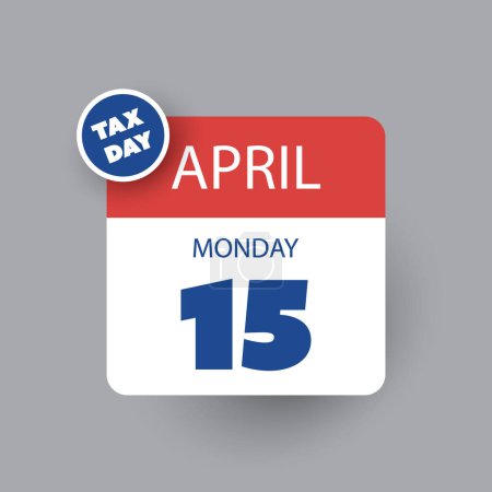 Concept de rappel de jour d'impôt, Page du calendrier avec horloge - Modèle d'élément de conception vectorielle isolé sur fond blanc - Échéance fiscale des États-Unis, date d'échéance pour les déclarations de revenus fédérales de l'IRS : 15 avril 2024