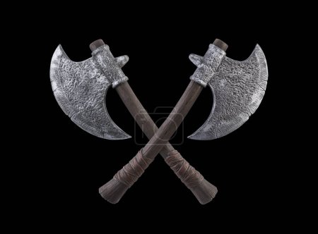 Photo for Two crossed axes isolated on black background - Royalty Free Image