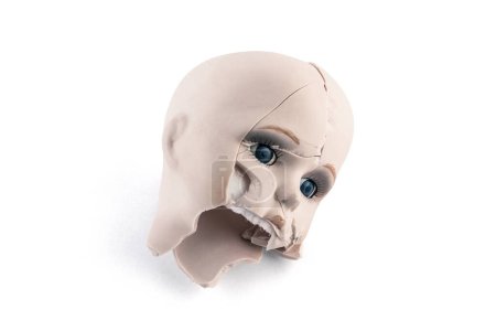 Photo for Broken vintage doll head isolated on white background with clipping path - Royalty Free Image