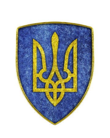 Foto de Antiguo escudo con escudo de armas de Ucrania aislado sobre fondo blanco - Imagen libre de derechos