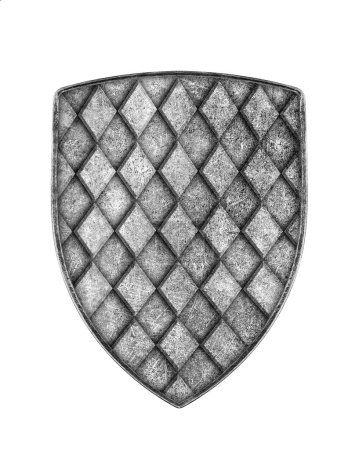 Foto de Antiguo escudo de metal damero aislado sobre fondo blanco - Imagen libre de derechos