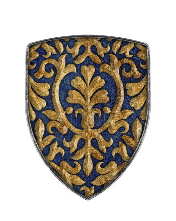 Foto de Escudo medieval decorado aislado sobre fondo blanco - Imagen libre de derechos