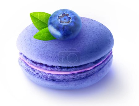 Foto de Blueberry on top of macaroon cookie isolated on white background - Imagen libre de derechos