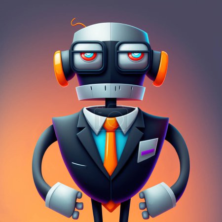 Foto de Evil robot in business suit front view avatar portrait over minimal background. Generative AI illustration - Imagen libre de derechos