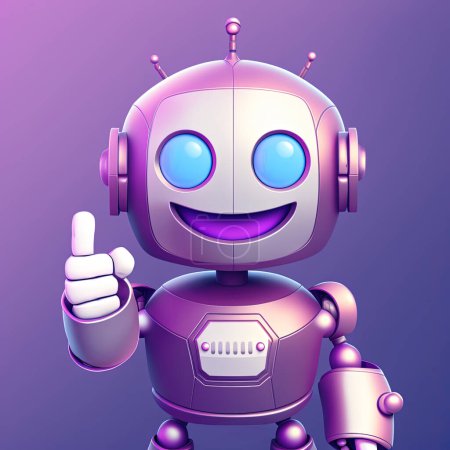 Foto de Smiling robot pointing a finger at you over blue background. 3D illustration - Imagen libre de derechos