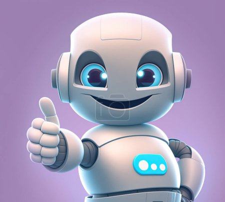 Foto de Smiling robot standing showing support with thumbs up gesture. 3D illustration - Imagen libre de derechos