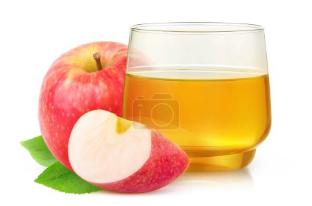 Cut red apples and apple juice in a glass, isolated on white