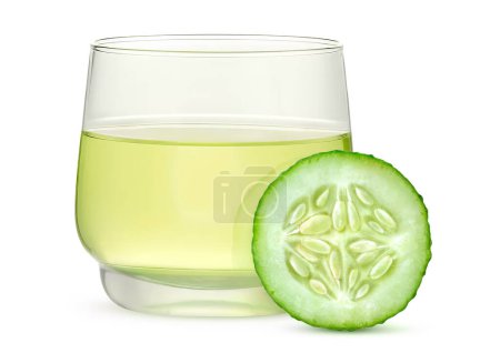 Photo for Cucumber drink in a glass and a piece of cucumber, isolated on white background - Royalty Free Image