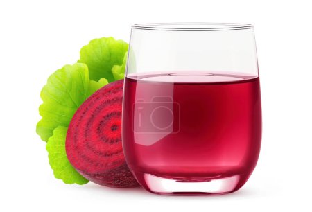 Photo for Beetroot in a glass and cut raw beet, isolated on white background - Royalty Free Image