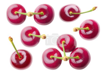 Photo for Collection of sweet cherries top view isolated on white background - Royalty Free Image