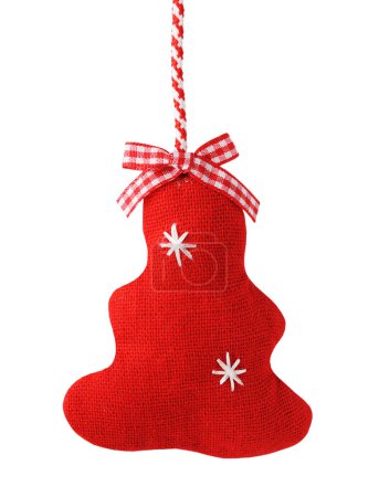 Téléchargez les photos : Tissu rouge décoration de Noël à la main isolé sur blanc - en image libre de droit