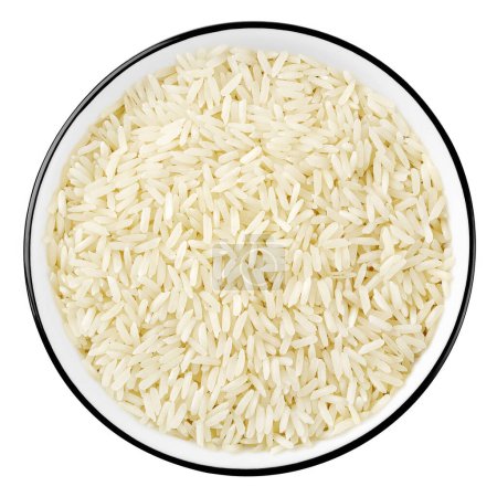 Foto de Vista superior del arroz blanco en un tazón aislado sobre fondo blanco - Imagen libre de derechos