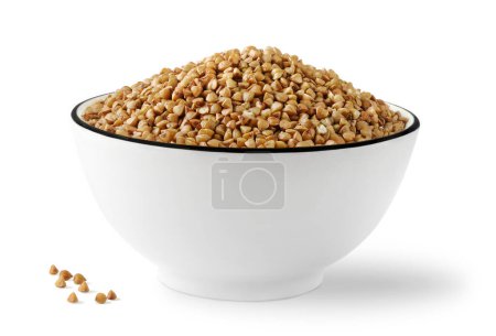 Photo for Bowl of raw buckwheat groats isolated on white background - Royalty Free Image
