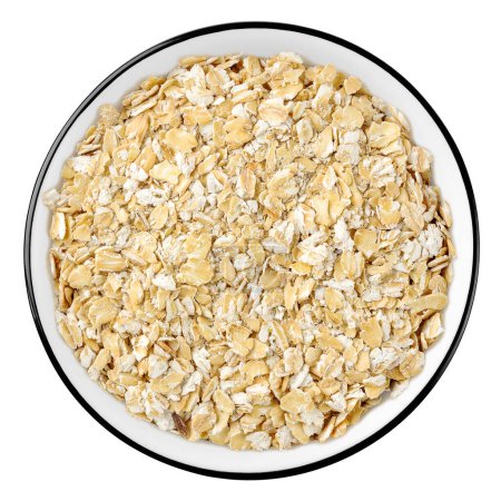 Photo for Top view of rolled oats in a bowl isolated on white background - Royalty Free Image