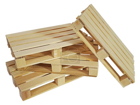 A stack of wooden pallets used to transport goods in a warehouse