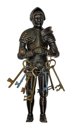 Photo for Knight on guard holding a set of keys - Royalty Free Image
