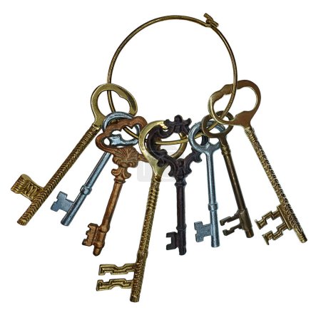 Un ensemble de clés antiques sur un porte-clés
