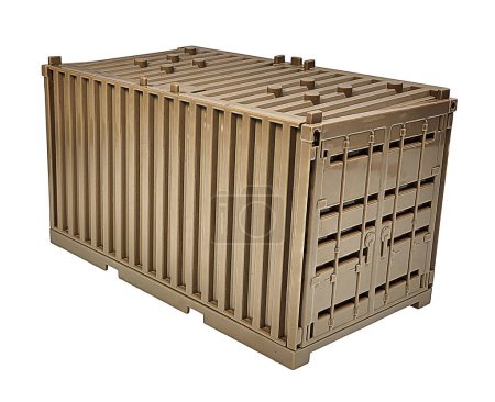 A brown shipping container for transporting objects angled view
