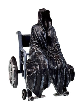 Die Verkörperung des Todes als Figur im Rollstuhl