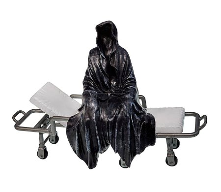 L'imitation de la mort en tant que figure assise sur un brancard d'hôpital