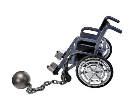 Vista lateral de una silla de ruedas cerrada con bola y cadena