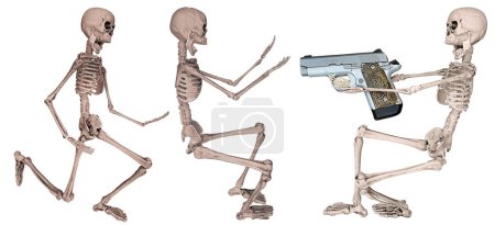 Skeleton with a Silver metal gun threatening others