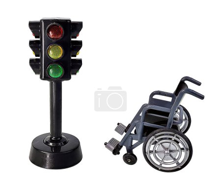 Traffic light with red, yellow and green lights with wheelchair