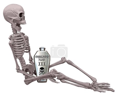 Squelette et flacon de liquide d'embaumement