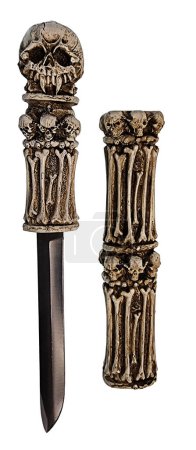 A skull dagger and scabbard decorated with many skulls