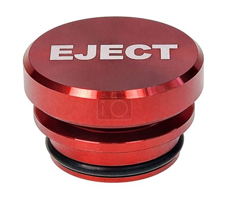 Photo pour Angle latéral du bouton d'éjection rouge utilisé pour éjecter quelque chose - image libre de droit