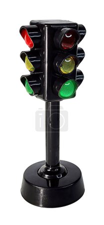 Photo for Traffic light with red, yellow and green lights viewed from corner - Royalty Free Image