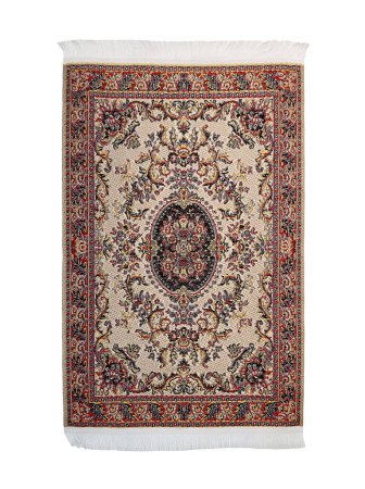 Una intrincada alfombra persa marrón con colores brillantes