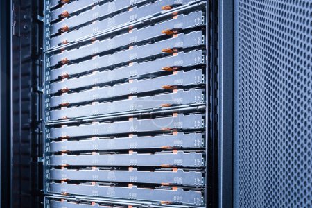 server with hard drive arrays inside data cloud center