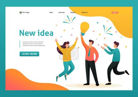 Young team Creates a new idea, teamwork. Brainstorm business ideas. Flat 2D character. Landing page concepts and web design.