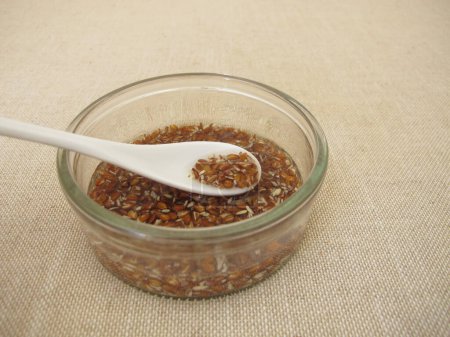 Brown flax seeds soaked in water