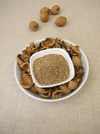 Brown walnut shell granules, ground nut shells