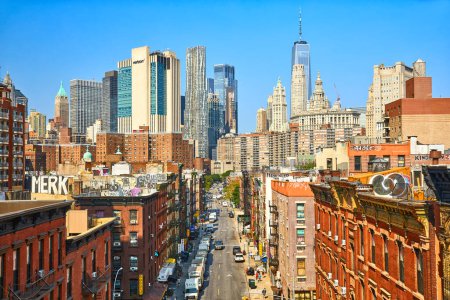 Photo for New York, New York, USA - July 26, 2023: Chinatown in downtown Manhattan cityscape with busy street and skyscrapers on background - Royalty Free Image